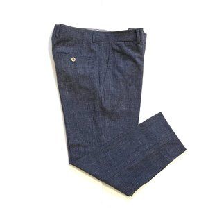 Brunello Cucinelli Check Pants Trousers Mens 30 48 Navy Blue  Wool Linen Slacks